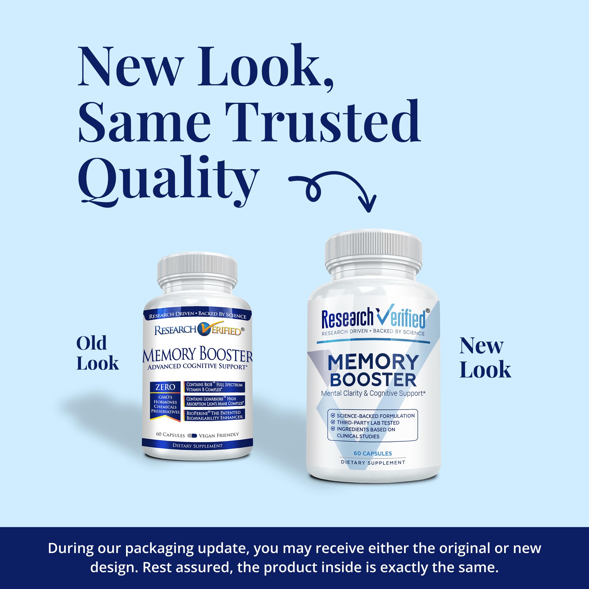 Pouring Research Verified Memory Booster capsules for daily use.