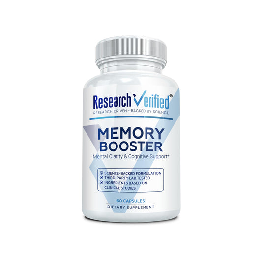 Research Verified Memory Booster bottle image showing compact capsules for daily focus