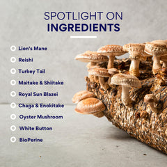 Research Verified Mushroom Complex vegan symbol close-up emphasizes plant-based wellness.