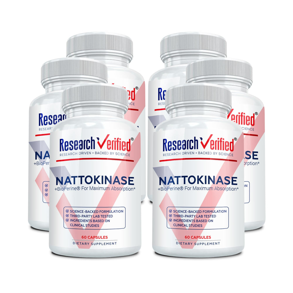 Research Verified Nattokinase bottle front with 4000 FU for circulatory support.