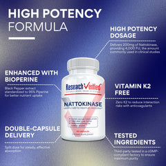 Research Verified Nattokinase box packaging highlighting vegan-friendly formula.