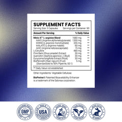 Research Verified Nitric Oxide capsules close-up demonstrates convenient daily supplement form.