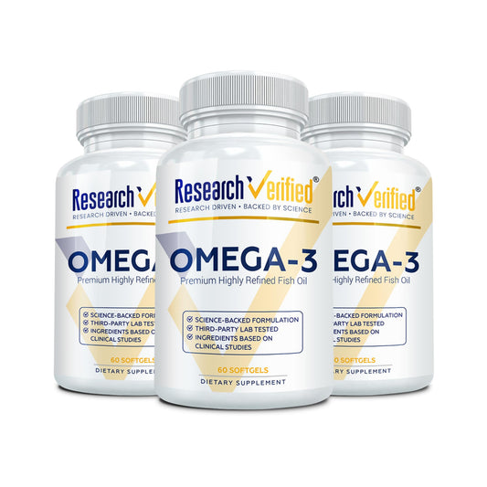 Research Verified Omega 3-1800mg bottle front showing high EPA and DHA content