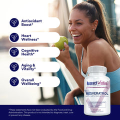Research Verified Resveratrol capsules closeup emphasizing vegetarian formula.