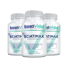 Research Verified Sciatimax bottle front showing key ingredients and branding for nerve support