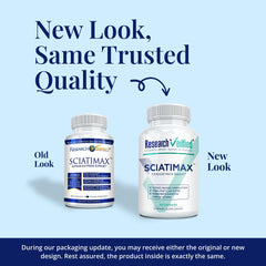 Sciatimax bottle side view with capsules and product details