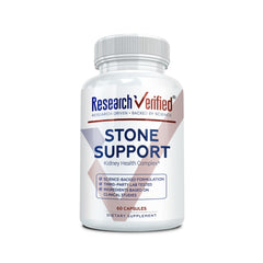 Research Verified Stone Support bottle front showcasing capsules for kidney health support