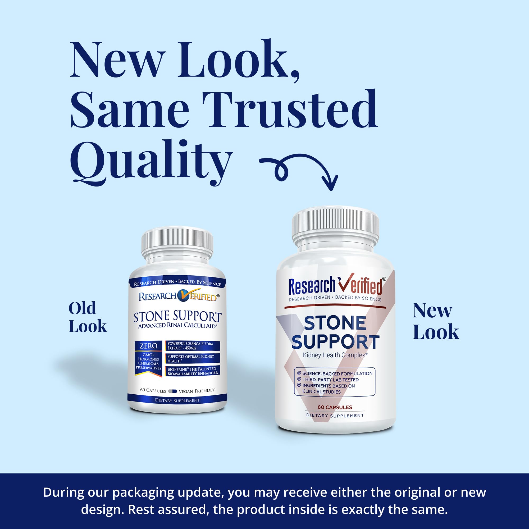 Research Verified Stone Support capsules closeup highlighting herbal stone defense blend