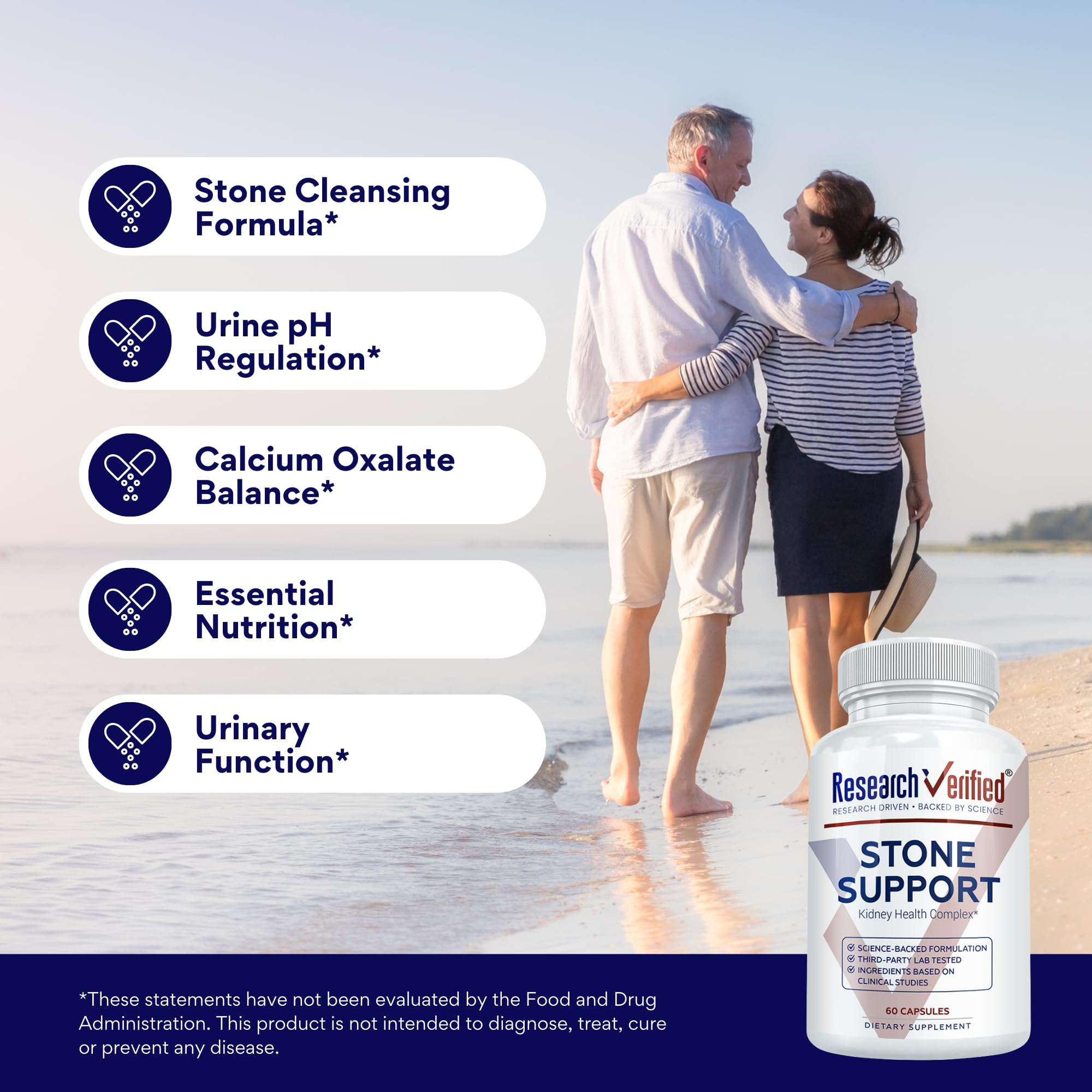 Research Verified Stone Support label closeup highlighting magnesium and potassium benefits