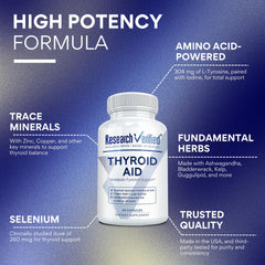 Research Verified Thyroid Aid label view highlighting vegan-friendly formula.