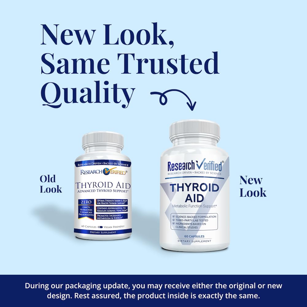 Research Verified Thyroid Aid capsules close-up highlighting pure vegan pills.