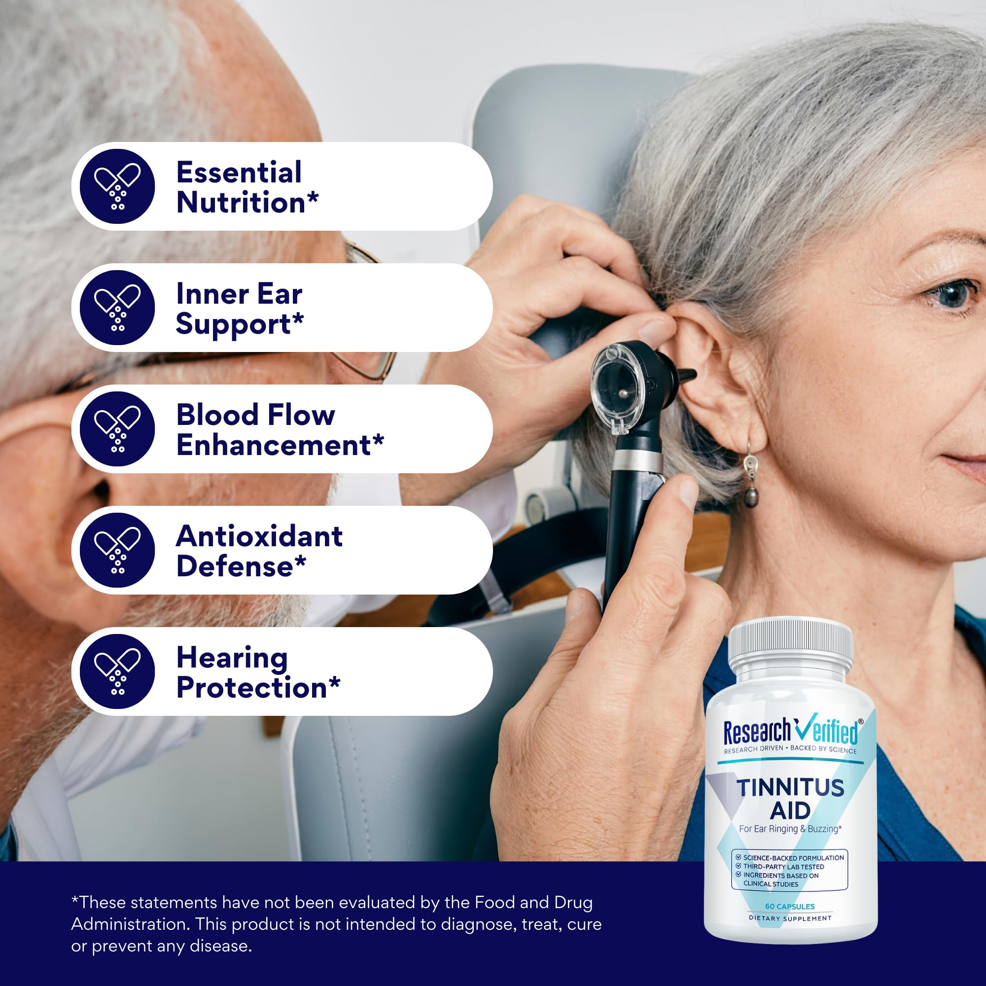 Research Verified Tinnitus Aid ingredients chart outlining B vitamins and minerals