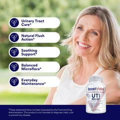 Research Verified UTI Relief cranberry visual emphasizes fruit-based support for urinary health.