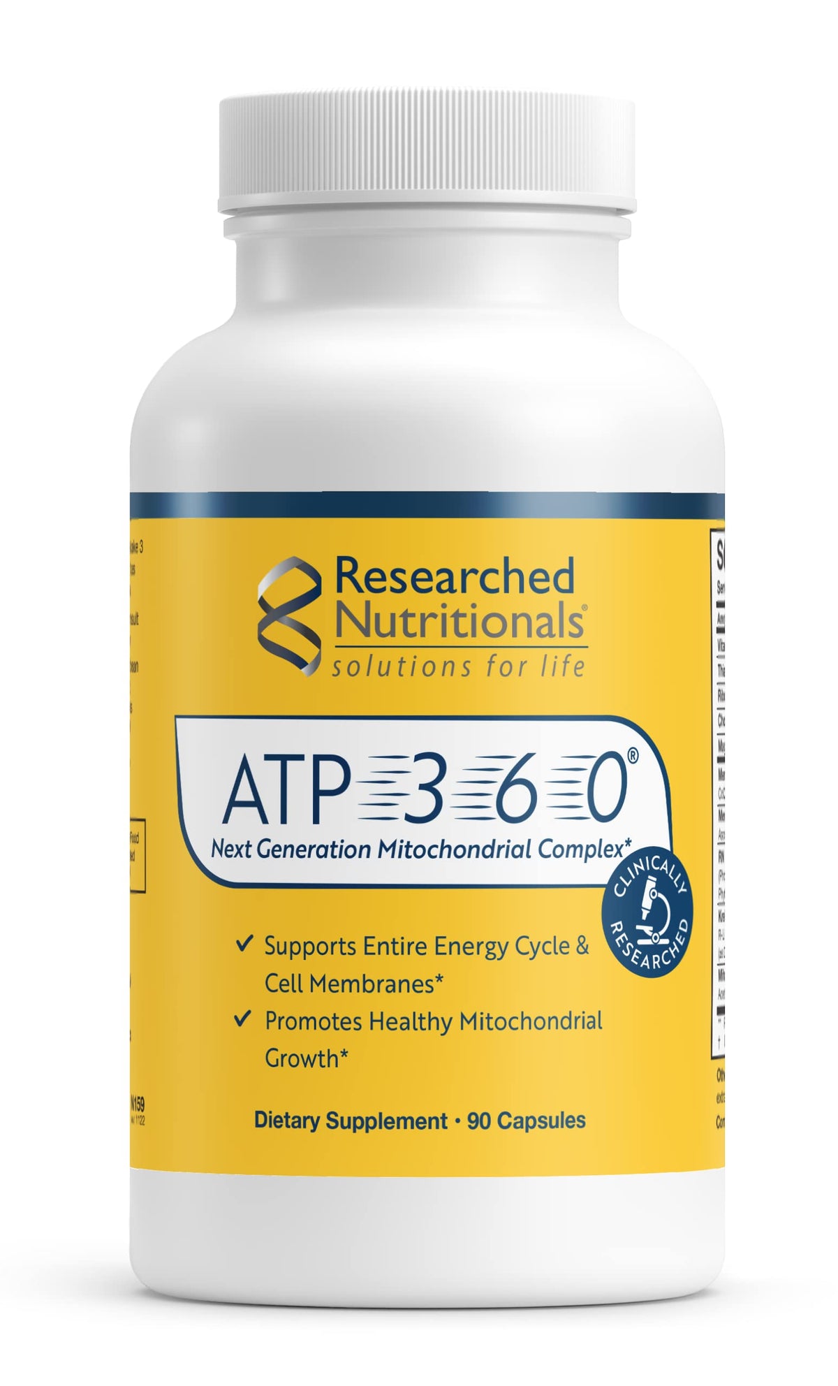 Researched Nutritionals ATP 360 bottle front view for energy support.