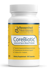 CoreBiotic capsules with spore-based strains for gut balance.