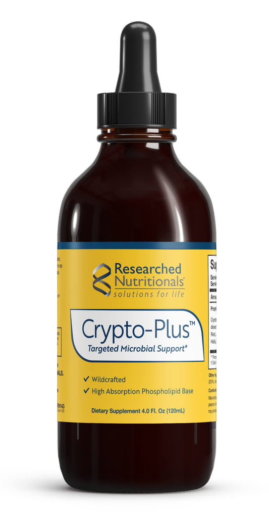 Researched Nutritionals Crypto-Plus bottle front view for targeted microbial support