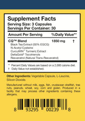 Serving tip shows three capsules daily with a meal.