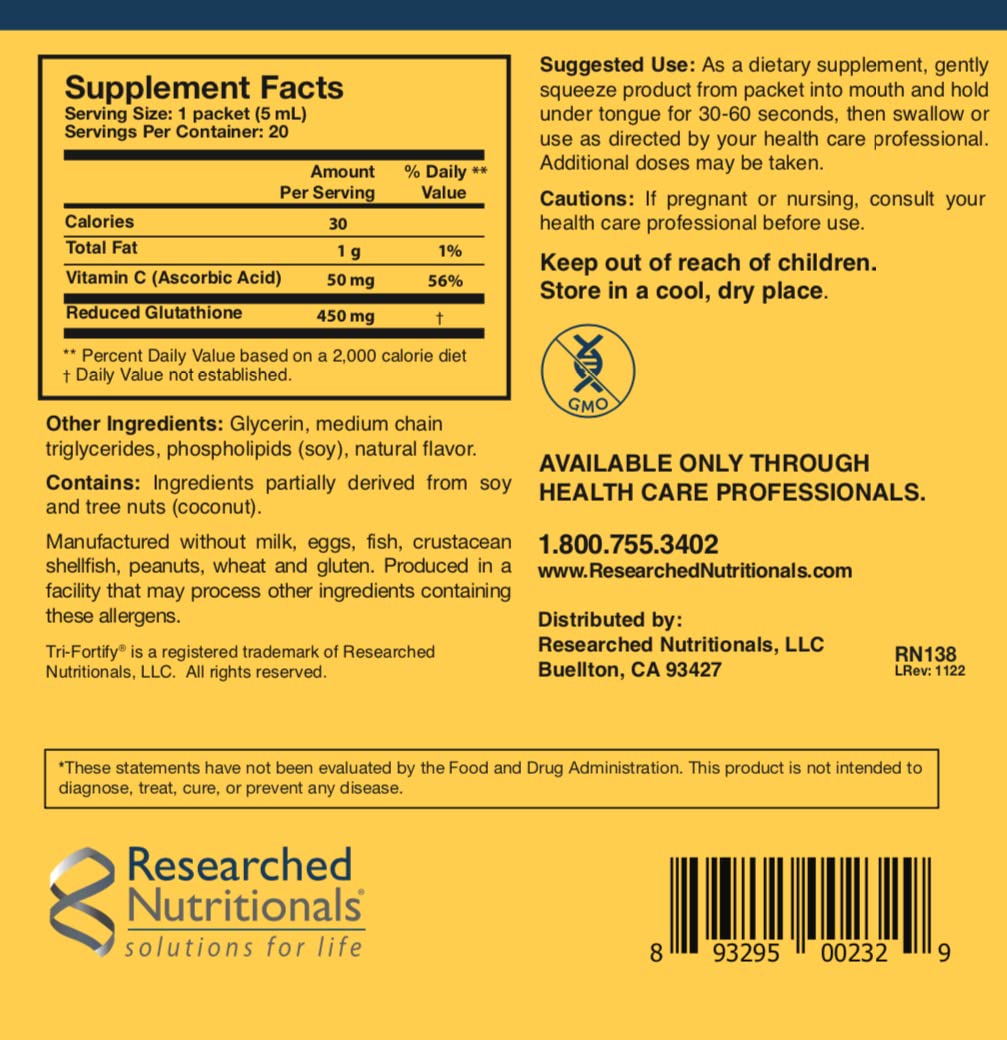 Researched Nutritionals liposomal glutathione heat-stable potency at room temperature