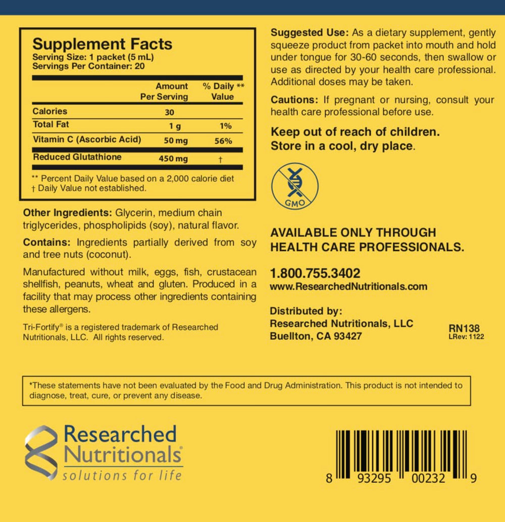 Researched Nutritionals liposomal glutathione heat-stable potency at room temperature