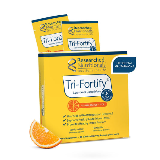 Researched Nutritionals liposomal glutathione orange bottle pour supports antioxidant-friendly daily use