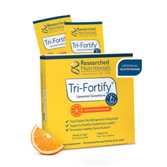 Researched Nutritionals liposomal glutathione orange bottle pour supports antioxidant-friendly daily use