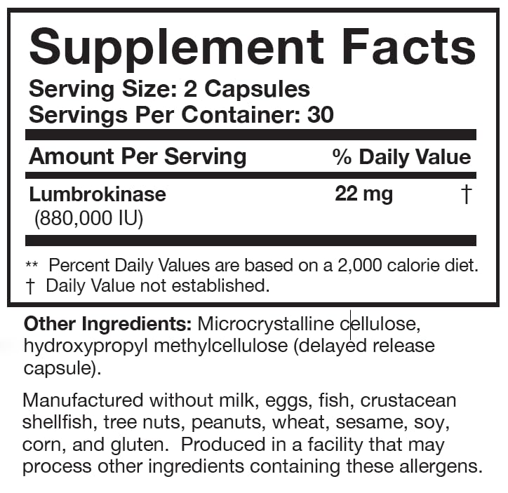 Researched Nutritionals Lumbrokinase allergen icons communicate safety and transparency.