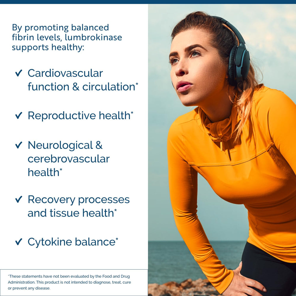 Researched Nutritionals Lumbrokinase enteric-coated capsules illustrate delayed-release delivery.