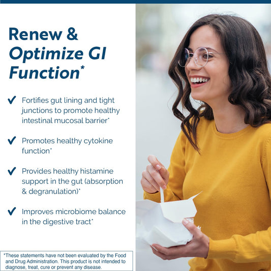 Researched Nutritionals RenewGut capsules pack supports daily digestive health.