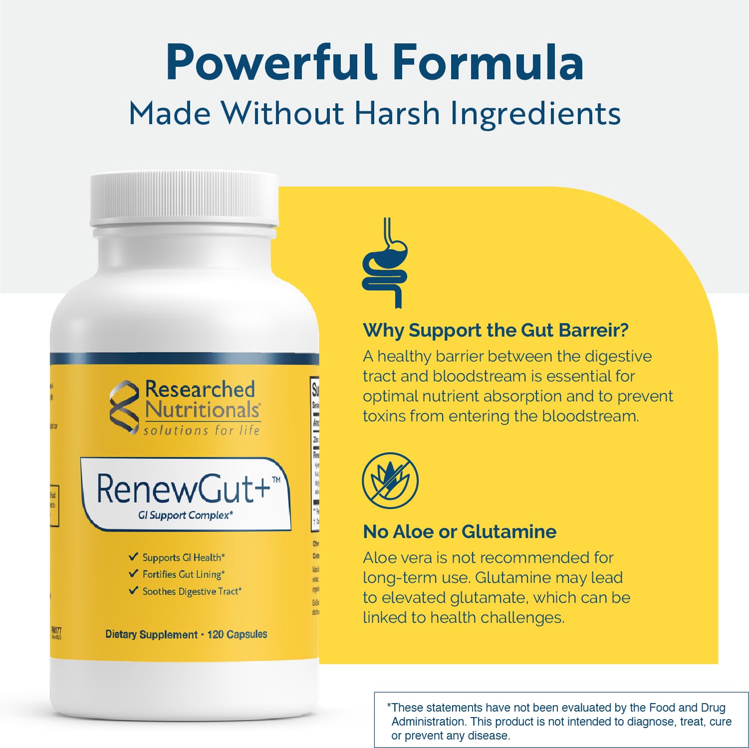 Researched Nutritionals RenewGut hydrolyzed collagen closeup supports gut lining.