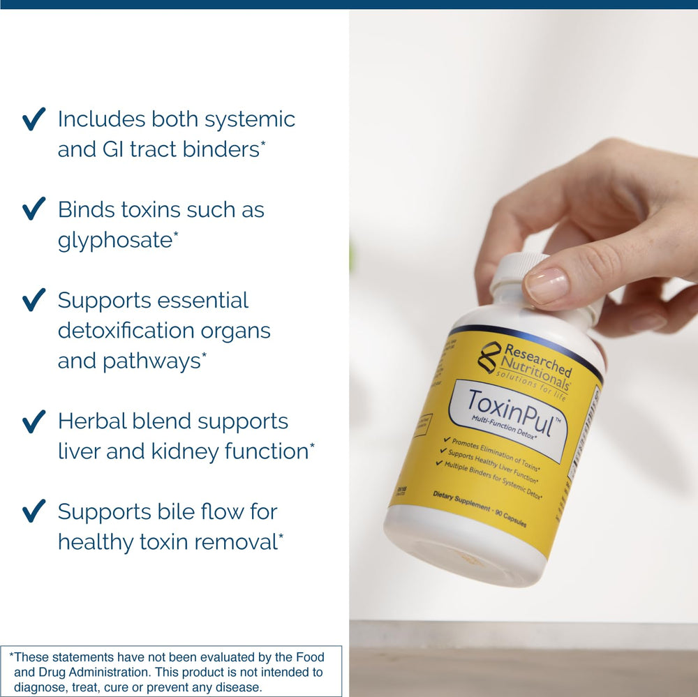 Researched Nutritionals ToxinPul pour-dosing demonstrates easy daily intake.