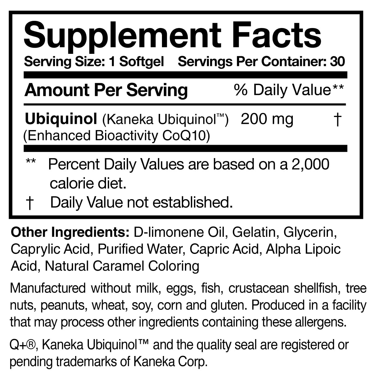 Close-up of Researched Nutritionals Ubiquinol Super 200 softgels for daily energy support.
