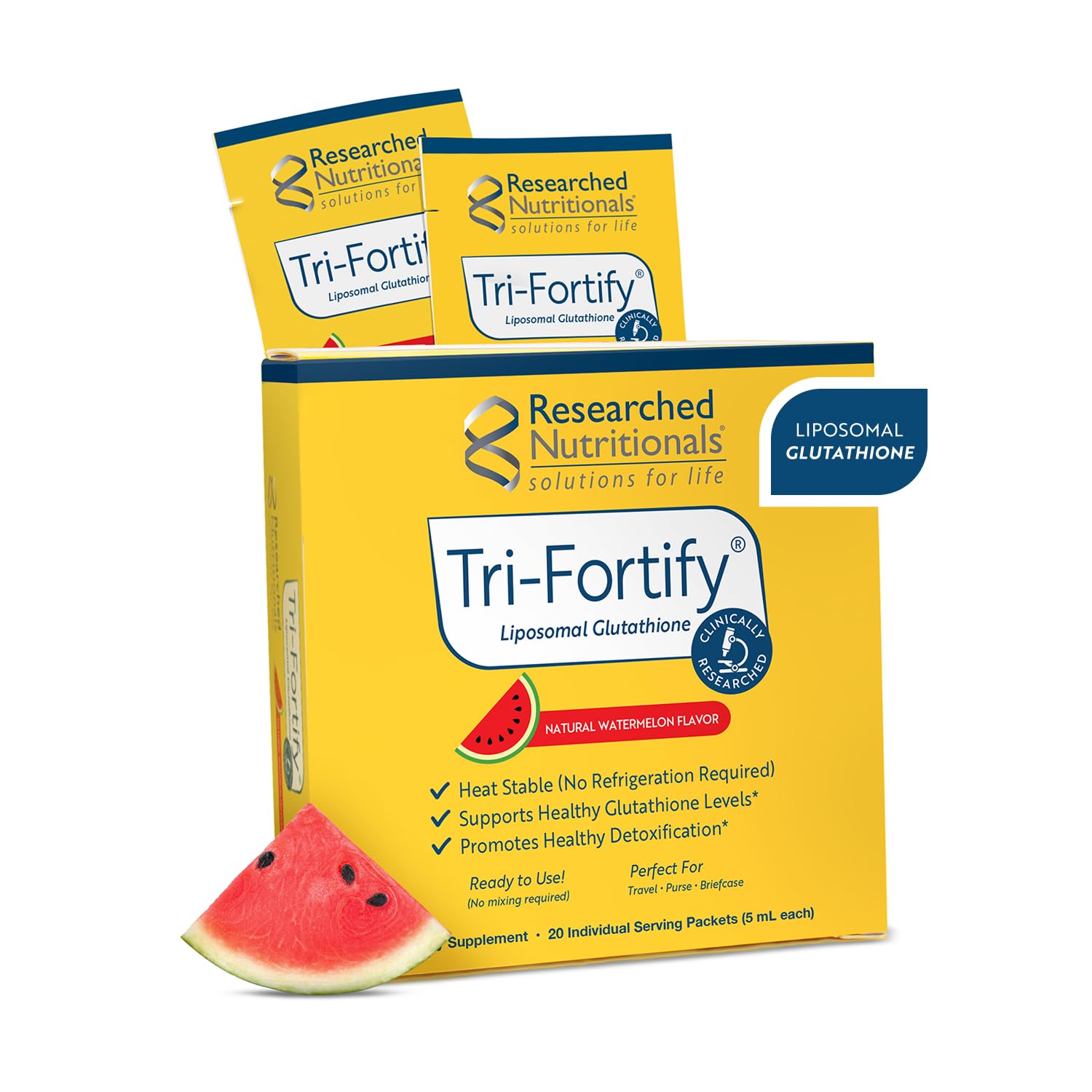 Researched Nutritionals liposomal glutathione Watermelon bottle pour for easy daily antioxidant support.