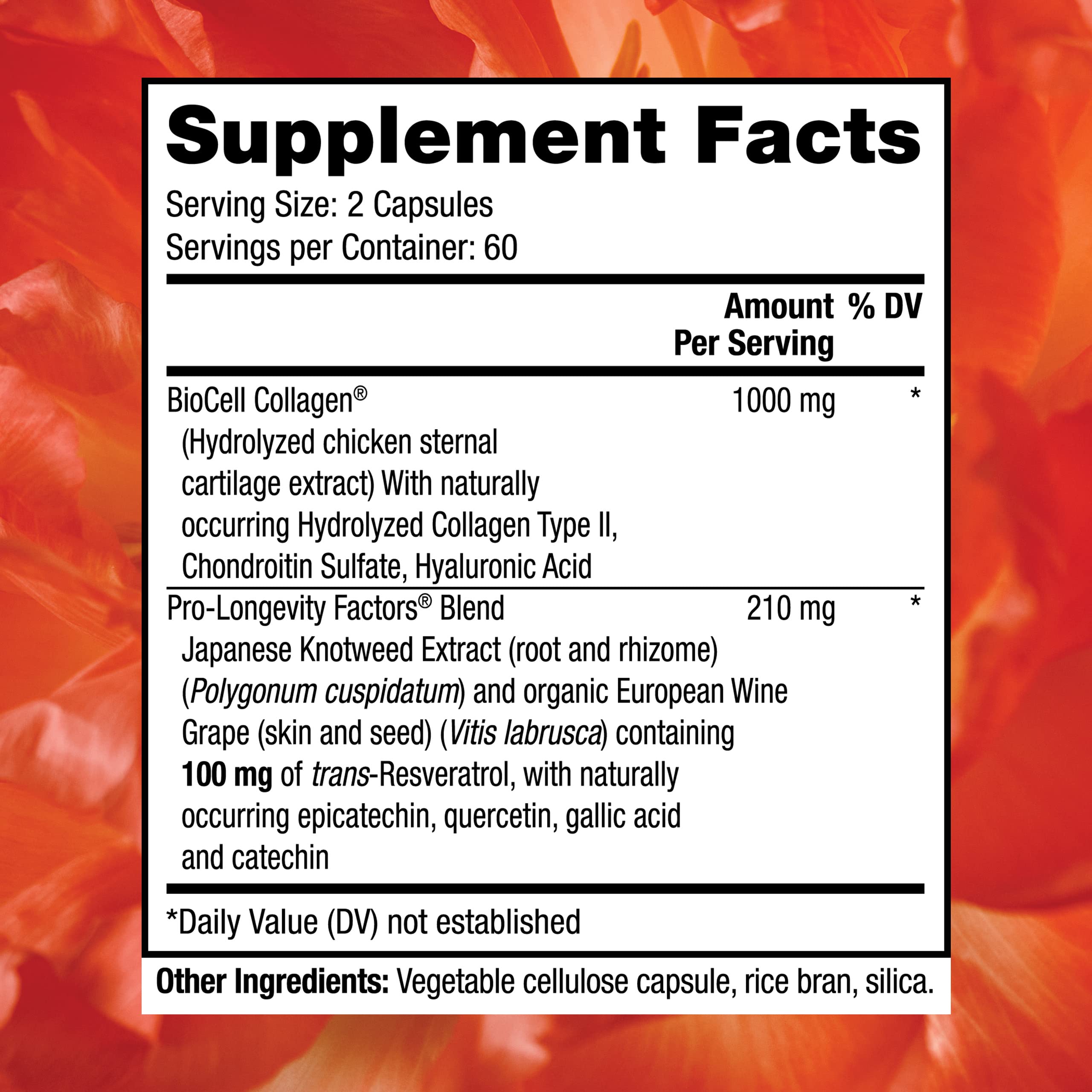 Close-up of capsules with daily 2-capsule serving for skin health