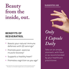 Reserveage Beauty bottle label highlights Japanese knotweed as pterostilbene source.
