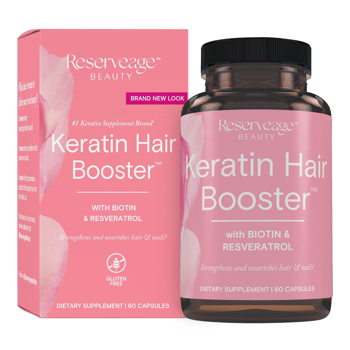 Reserveage Beauty Keratin Hair Booster bottle with capsules for healthier hair and nails