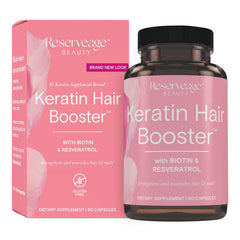 Reserveage Beauty Keratin Hair Booster bottle with capsules for healthier hair and nails