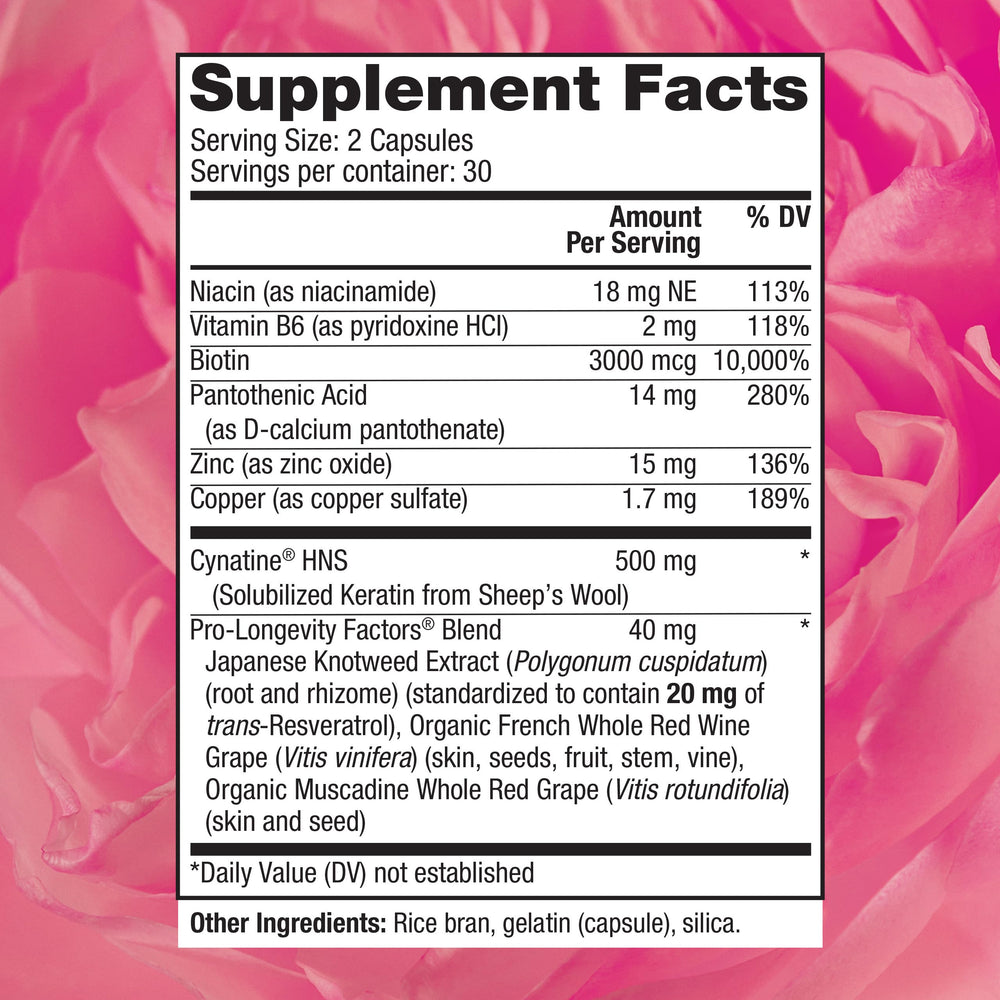 Close-up of Reserveage Beauty Keratin Hair Booster capsules for daily use