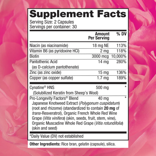 Close-up of Reserveage Beauty Keratin Hair Booster capsules for daily use