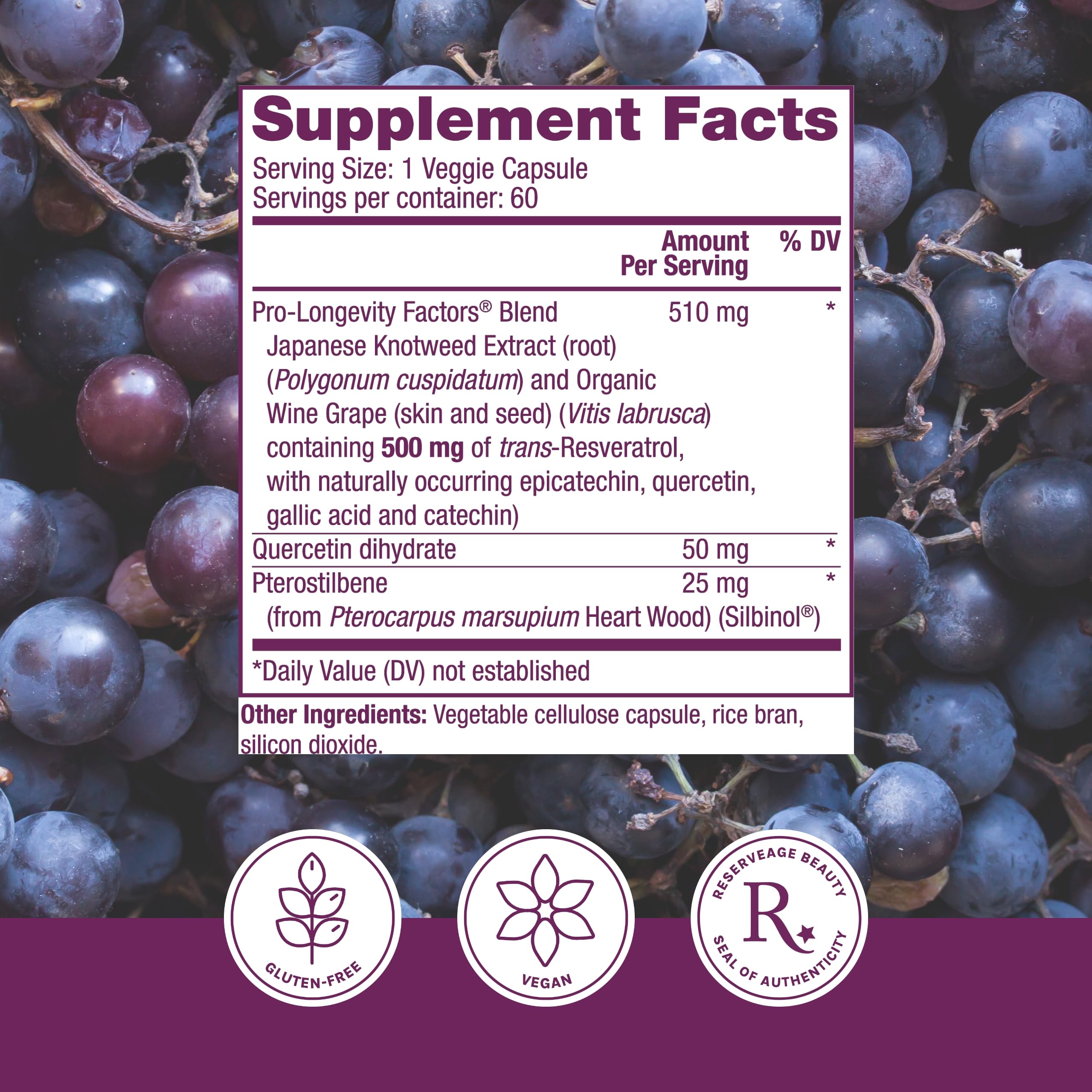 Reserveage Beauty resveratrol capsules close-up for easy daily wellness.