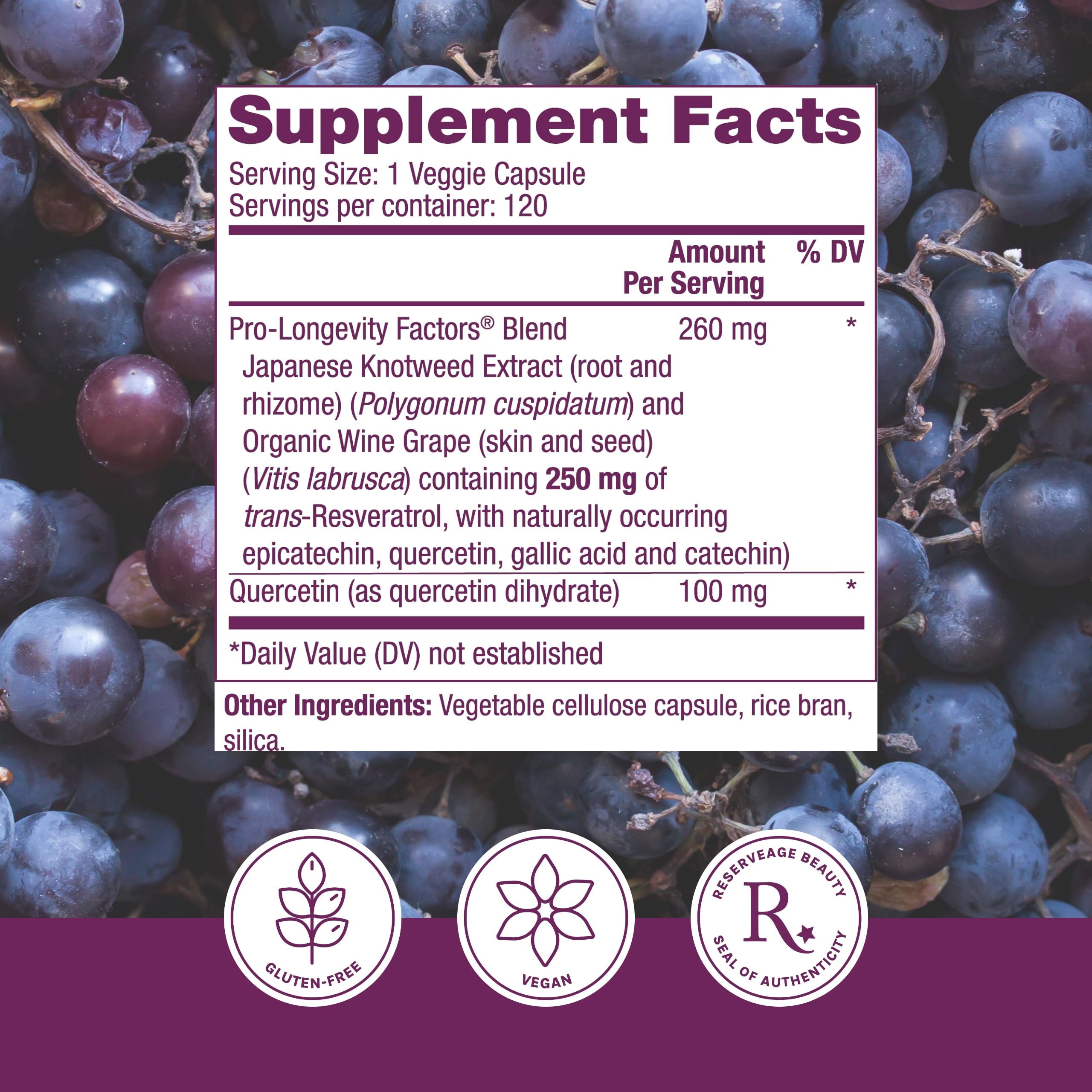 Reserveage Beauty Resveratrol capsules ready for convenient daily supplementation.