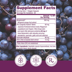 Reserveage Beauty resveratrol capsules: convenient daily antioxidant support.