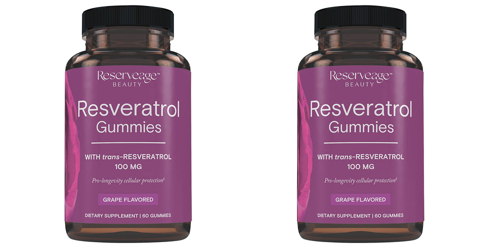 Reserveage Beauty resveratrol gummies bottle – vegan antioxidant support for daily wellness.