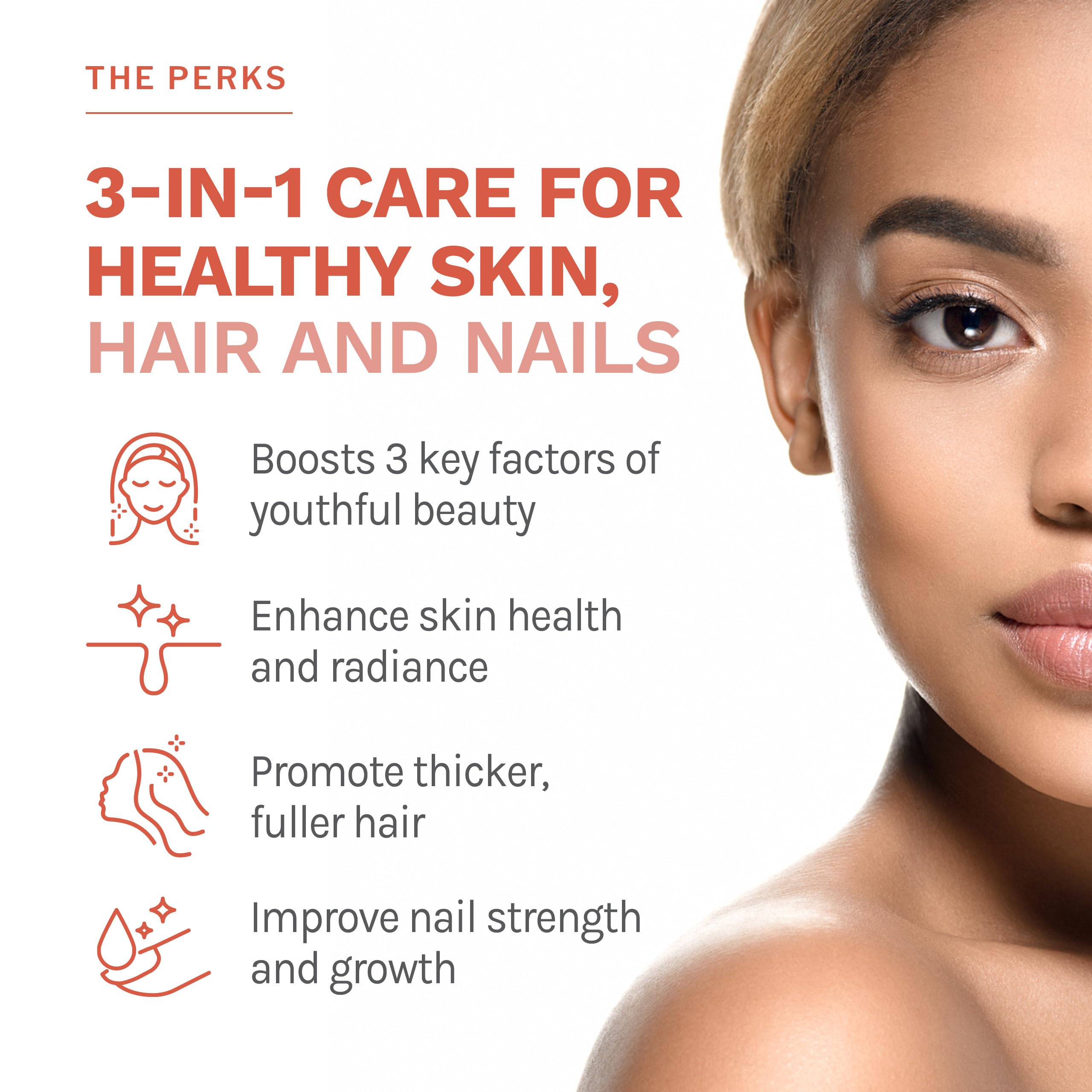 Reserveage Beauty Tres Beauty 3 highlights keratin, hyaluronic acid, and biotin for radiant skin naturally.