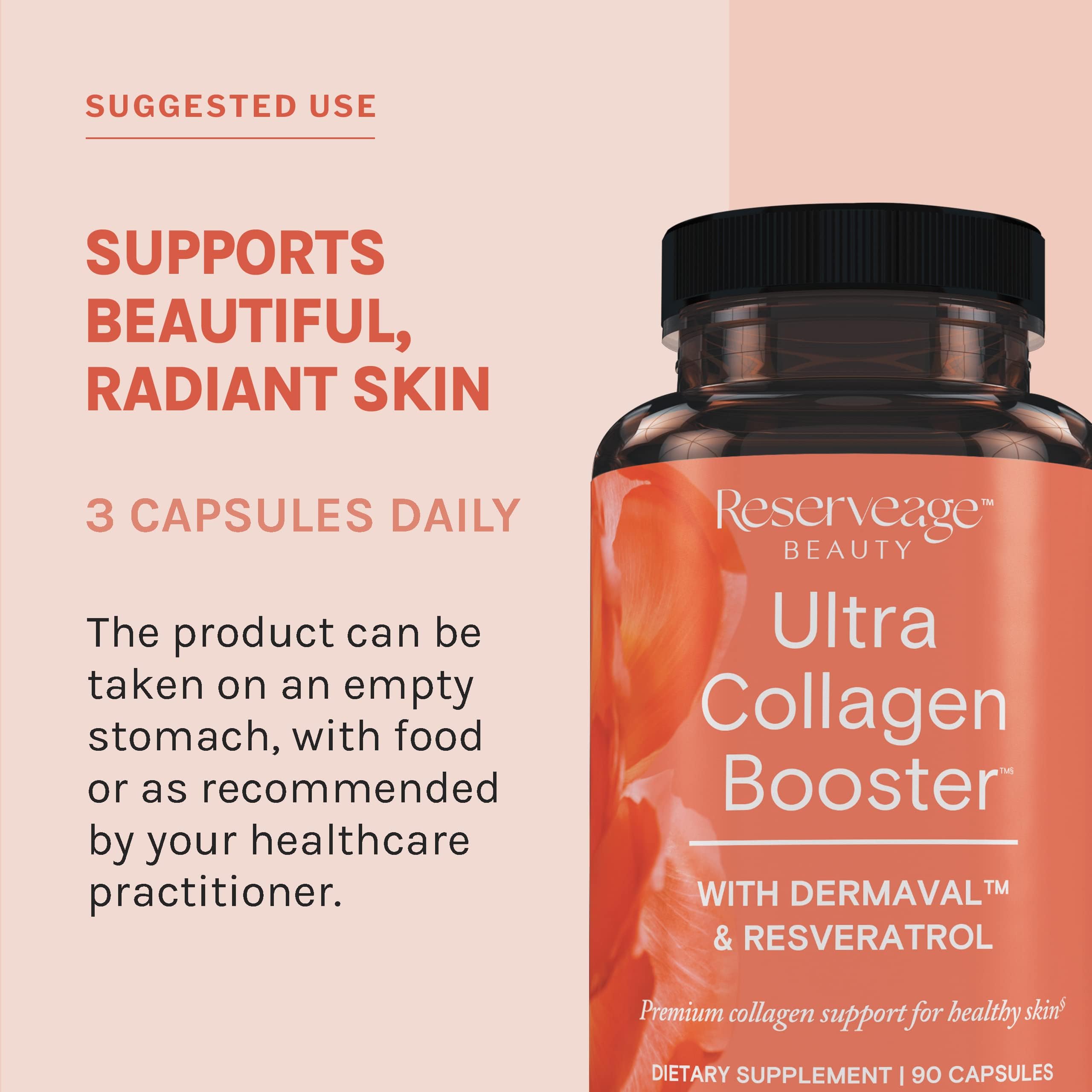 Reserveage capsules-in-bottle on white surface conveys simple daily routine.