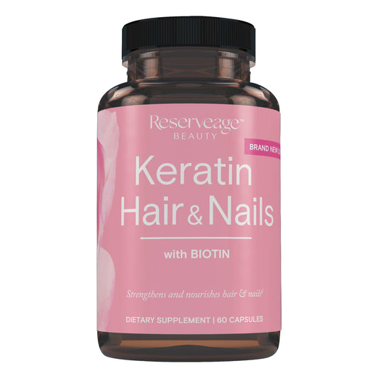 Reserveage Keratin Hair Booster bottle for daily hair health support.