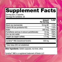 Reserveage Keratin Hair Booster capsules highlighting biotin and resveratrol for follicle support.