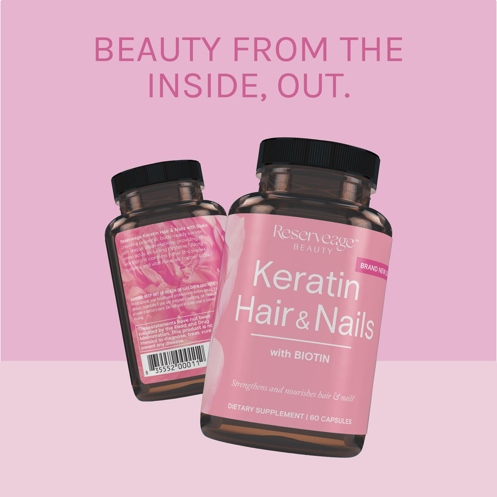 Vanity shot of Reserveage Keratin Hair Booster representing beauty at every age.