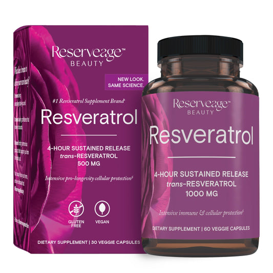 Reserveage Beauty Resveratrol 1000 mg bottle front for antioxidant support in daily wellness