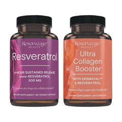 Reserveage Resveratrol bottle with capsules for daily cell support.