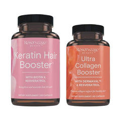 Reserveage Ultra Collagen Booster bottle closeup with Dermaval and resveratrol for smoother skin and elasticity.
